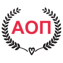 SOR-269-AOP-054 Greek Letter Crest Sorority Flat Ribbed Crew Sock with Stripes - Alpha Omicron Pi Design